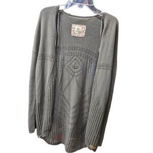 Element Eden | Knit Mesh Cardigan Vest Open Front See-Through Gray |Size: Medium